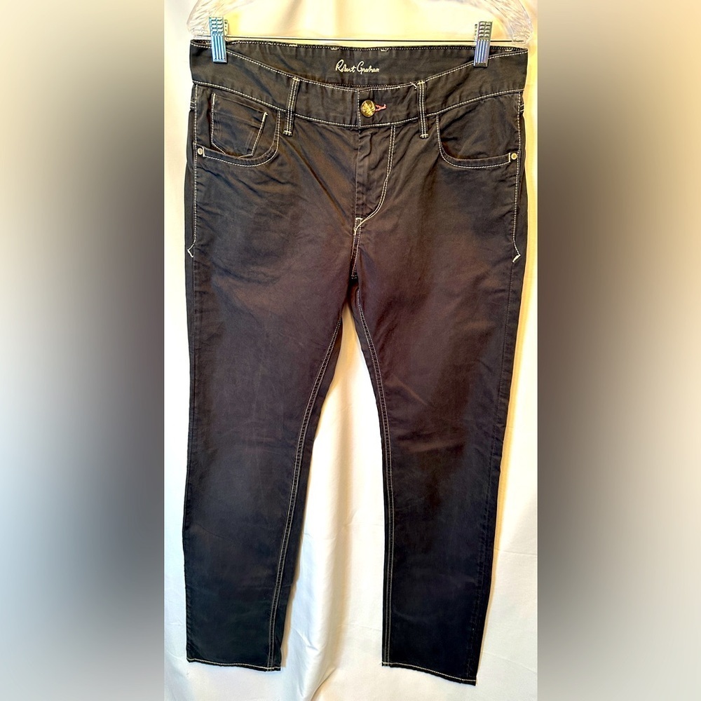 Robert Graham Slim Jim‎ Jeans Size 31x34 Gray Cotton White Contrast Stitching